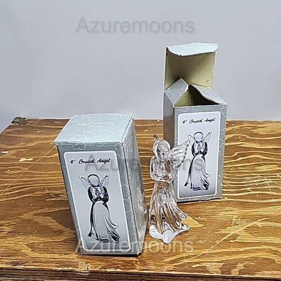 set of 2 Crystal Glass Angel 4in NIB - Picture 1 of 7